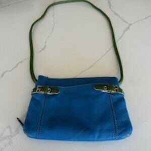 Blue purse with olive trim